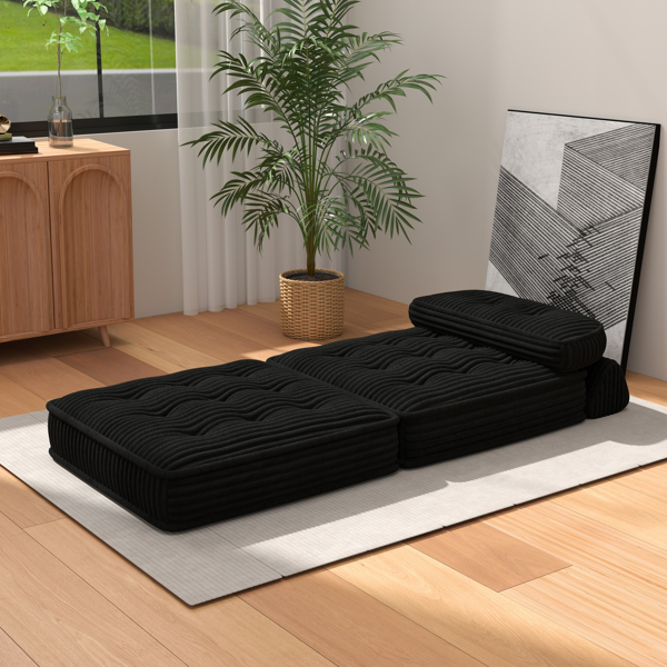 可转换灯芯绒休闲椅，带簇绒设计、全泡沫支撑、折叠睡床及可调节弧形靠枕，适用于客厅或卧室的压缩沙发椅-7