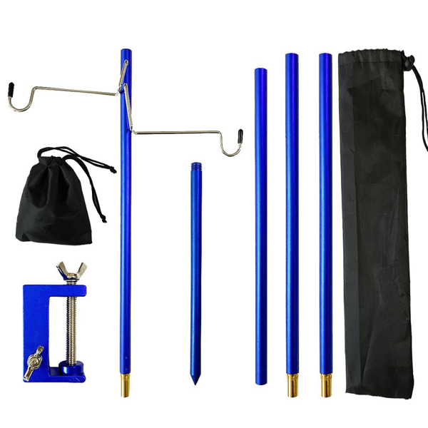 户外折叠铝合金支架 蓝色 四节双钩（带地钉）总长度149cm-1