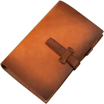 二层牛皮活页本可拆卸A5记事本 棕色