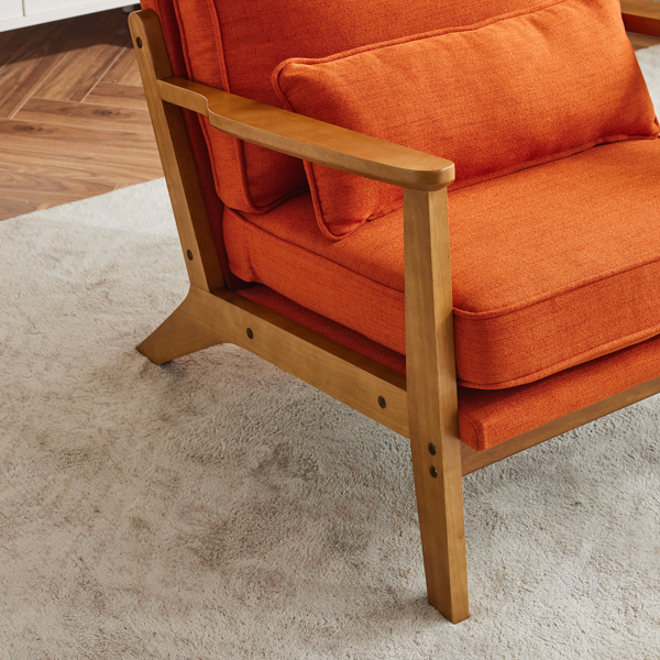 胡桃色扶手 单人休闲椅 橡木 软包 棉麻MY018-11 烧橙色 室内休闲椅-15