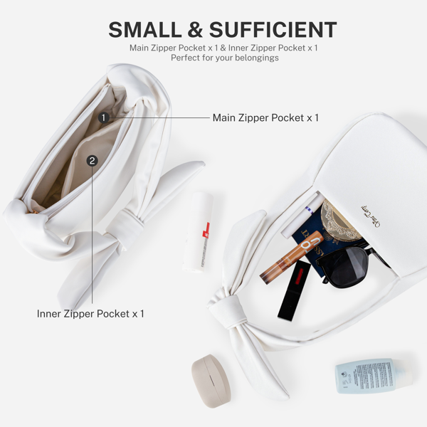 女士流浪者手提包，小号素皮流浪手提包肩包，带拉链-白色-4