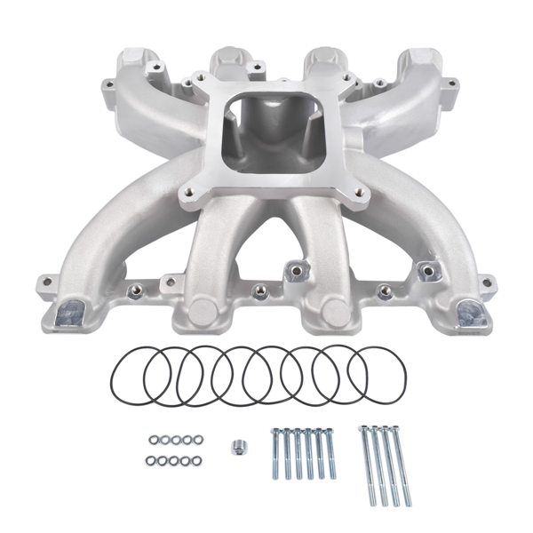 进气歧管 Single Plane Carb Intake Manifold 300-132 Fit for LS1 LS2 LS6 V8 5.7L Chevy Corvette V8 6.0L 2500-7000 Silver-5