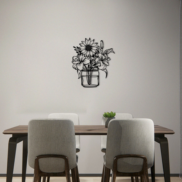 CIFbuy™ 铁艺向日葵百合花瓶装饰画，田园风墙面挂饰，花卉主题家居软装（在 TikTok、temu 下可自提）-5