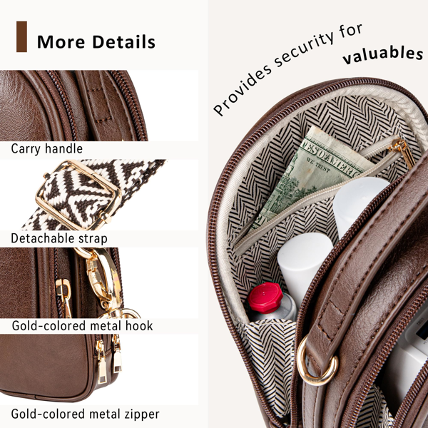 女士小号斜挎包，配手柄与可调节肩带-咖啡色-4