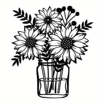 CIFbuy™ 铁艺向日葵花瓶装饰画，田园风墙面挂饰，花卉主题家居软装（在 TikTok、temu 下可自提）