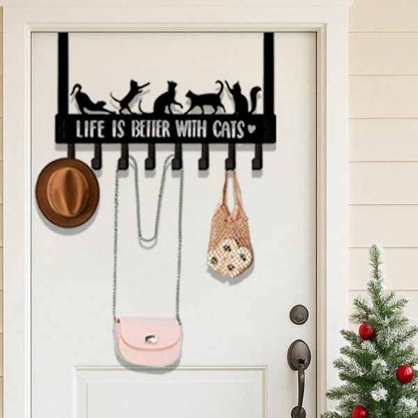 CIFbuy™ 八件套黑猫墙钩 萌宠主题收纳架（TikTok、temu下自提）-2