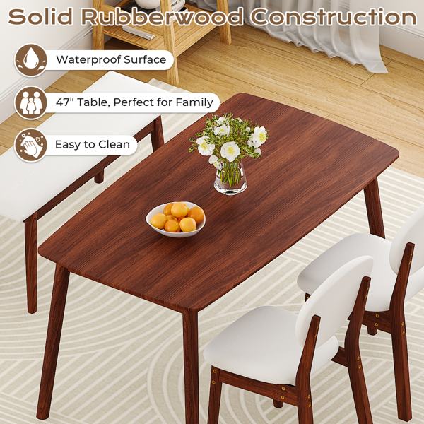 1桌2椅1凳 拆装 橡胶木+软包 深胡桃色 餐桌椅套装 米色坐垫 长方形-15