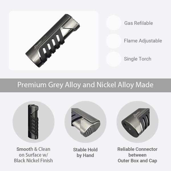 LEGENDEX®探索者* 枪黑单直冲打火机用于雪茄香烟厨房户外可重复充气可调节火焰高度便携式-4