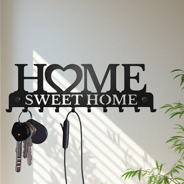 CIFbuy™ 黑色金属壁挂式多功能收纳架带挂钩钥匙衣物储物架（TikTok、temu下自提）-4