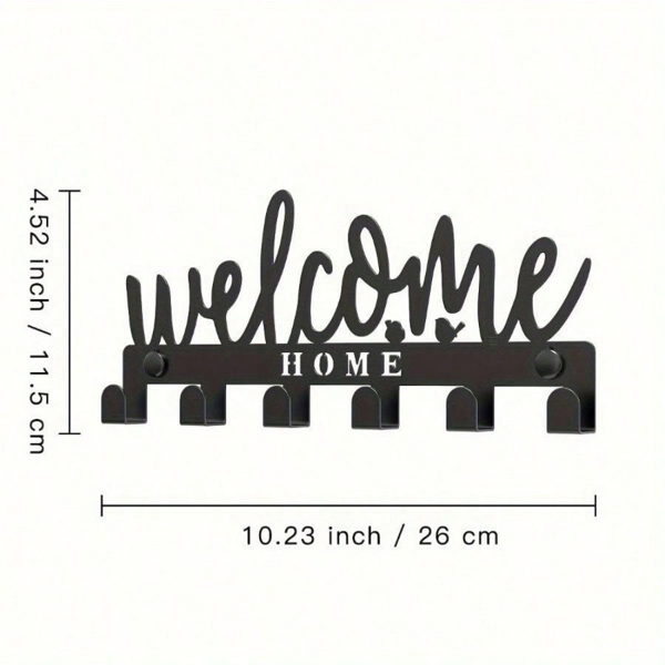 CIFbuy™ 欢迎字样八钩钥匙架 黑色金属壁挂收纳架（TikTok、temu下自提）-2