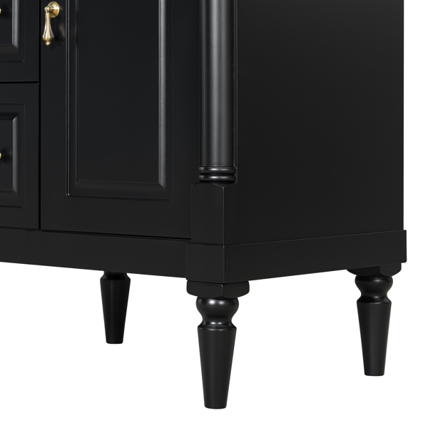 24英寸浴室柜，带水槽，黑色独立式浴室柜，带翻盖抽屉、可调节搁板、实心橡胶木框架、中密度纤维板和金属把手-20