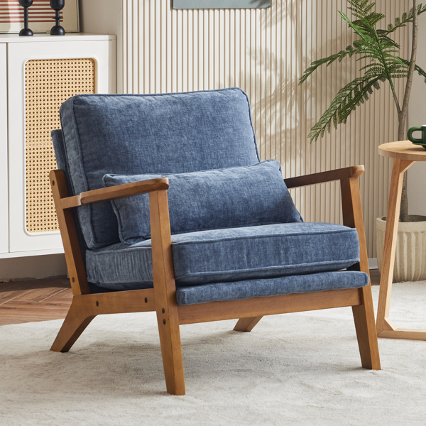 橡木扶手 单人休闲椅 橡木 软包 雪尼尔 深海蓝色 室内休闲椅-8