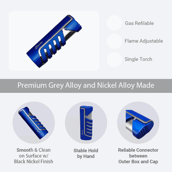 LEGENDEX®探索者* 电泳蓝单直冲打火机用于雪茄香烟厨房户外可重复充气可调节火焰高度便携式-4