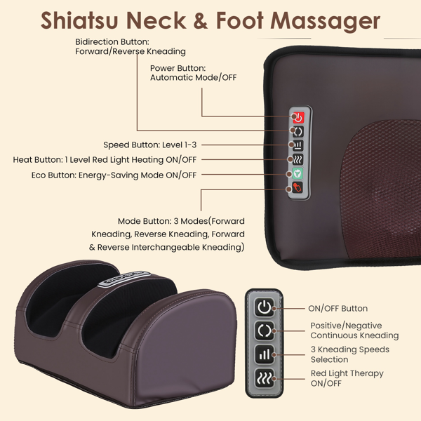 （自提可发加拿大，temu&tk下自提单）全身加热按摩垫，配备12个按摩头与9种振动模式，可拆卸指压式颈部及足部按摩器，缓解背部/腿部疼痛--棕色皮款-8