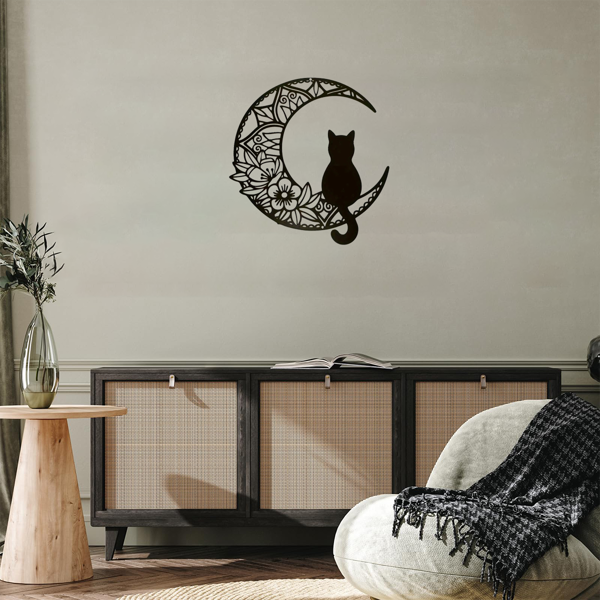 CIFbuy™ Iron Crescent Moon Cat Pattern Wall Art, Bohemian Style Wall Hanging, Pet Theme Home Decor (TikTok, Temu: Self-pickup available)-4