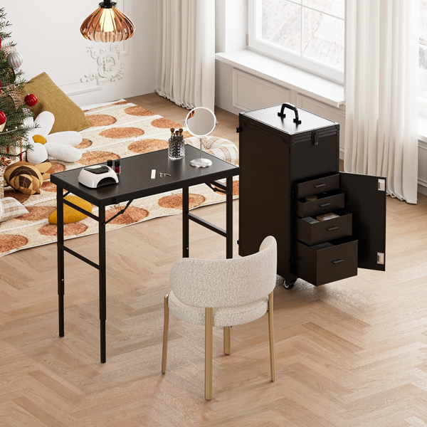 带轮移动美甲台，便携式美甲桌，折叠美甲桌配指甲油托盘及收纳空间，旅行美甲箱配可拆卸可调高工作台-7