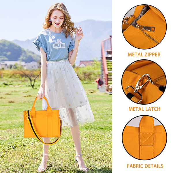 女士帆布手提包 顶部手柄手提包 女士斜挎手提包-橘色-5