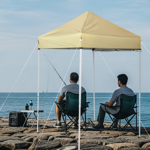 5X5FT 卡其色 带1面半围 折叠棚  白色喷塑钢管 围布带4个网格收纳袋 配拎包-15