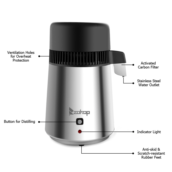 【替换编码： 23124634】英规 ZB-2 4L 蒸馏水机 220V 220V,750W 新温控带玻璃瓶 不锈钢 原色-6