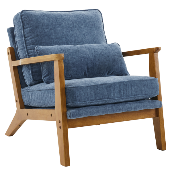 橡木扶手 单人休闲椅 橡木 软包 雪尼尔 深海蓝色 室内休闲椅-6