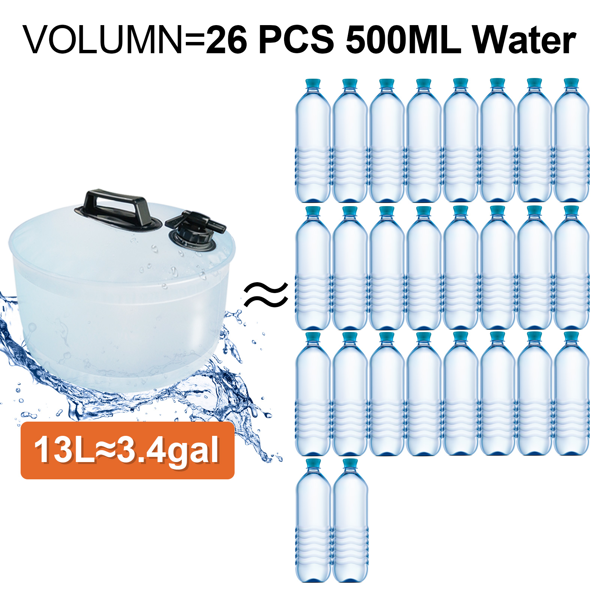 13L户外储水箱，户外露营，烧烤，远足，爬山，探险，便携式可折叠储水袋，干旱，家用应急大容量储水桶，房车旅行储水箱，体积小，节省空间-2