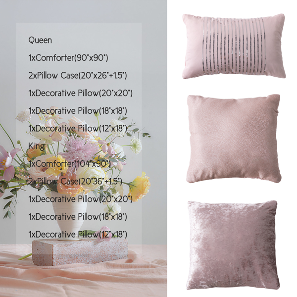 六件套山脉图案被子套装 - 粉色提花面料（发Amzon\FedEx物流，TK&TEMU仅支持自提）-5