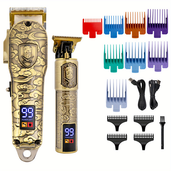 男士专业理发器-无绳理发剪和修剪器套装，用于理发和男士美容，液晶显示，适合送礼，家庭用，发廊用-1
