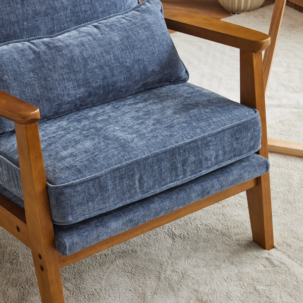 橡木扶手 单人休闲椅 橡木 软包 雪尼尔 深海蓝色 室内休闲椅-20