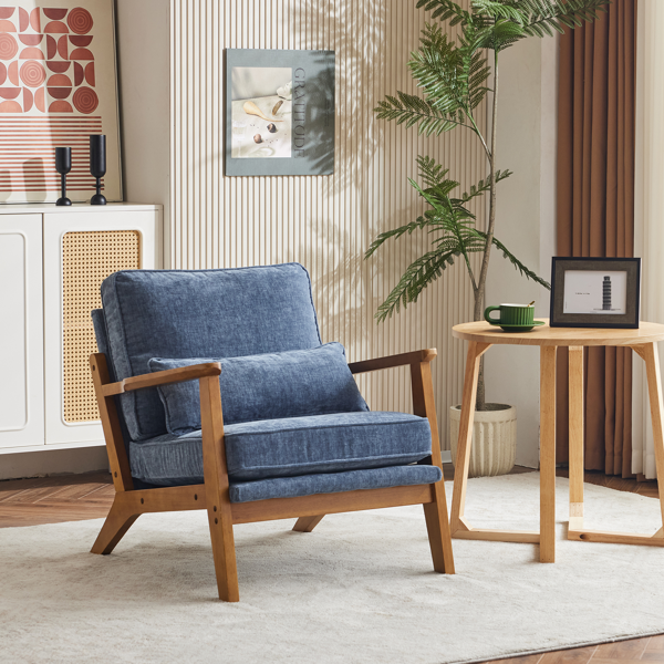 橡木扶手 单人休闲椅 橡木 软包 雪尼尔 深海蓝色 室内休闲椅-13