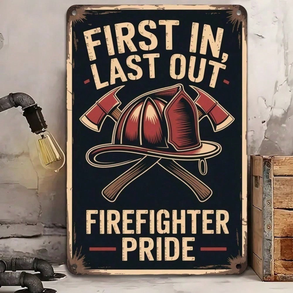 CIFbuy8x12 英寸 ( 20.3x30.5cm )复古风铝合金标牌Firefighter适用于家居、酒吧、车库（TikTok、temu下自提）-1