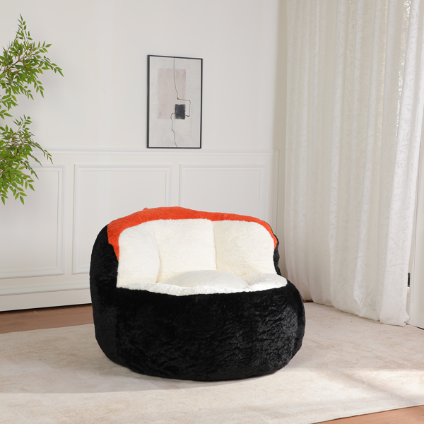超大豆袋椅、填充海绵丝的多色人造毛皮沙发、客厅大沙发、无需组装、黑色+白色+橙色-4