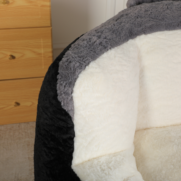 超大豆袋椅、填充海绵丝的多色人造毛皮沙发、客厅大沙发、无需组装、黑色+白色+灰色-6