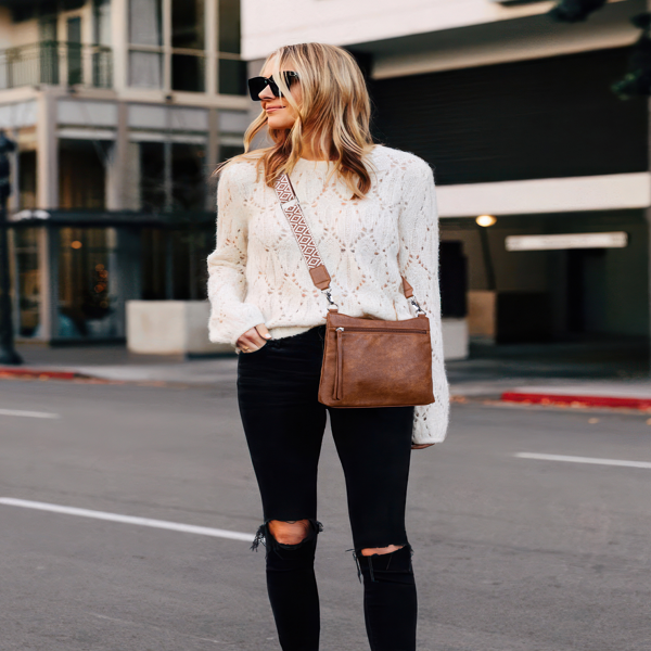 女士斜挎包，配两条可调节肩带，多口袋设计，小巧斜挎手包-棕色-6