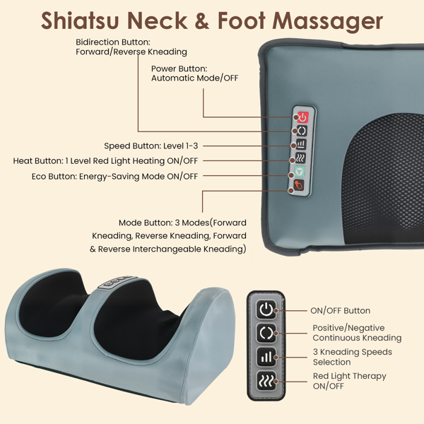 （自提可发加拿大，temu&tk下自提单）全身加热按摩垫，配备12个按摩头与9种振动模式，可拆卸指压式颈部及足部按摩器，缓解背部/腿部疼痛--法兰灰-10