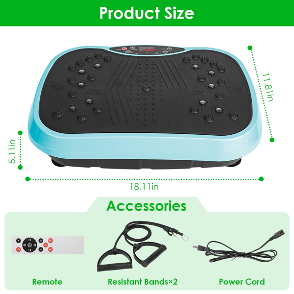 （自提可发加拿大，temu&tk下自提单）带阻力带的振动健身器 遥控全身振动平台 健身器材 家用健身器材 用于减肥 燃烧脂肪--蓝色-10