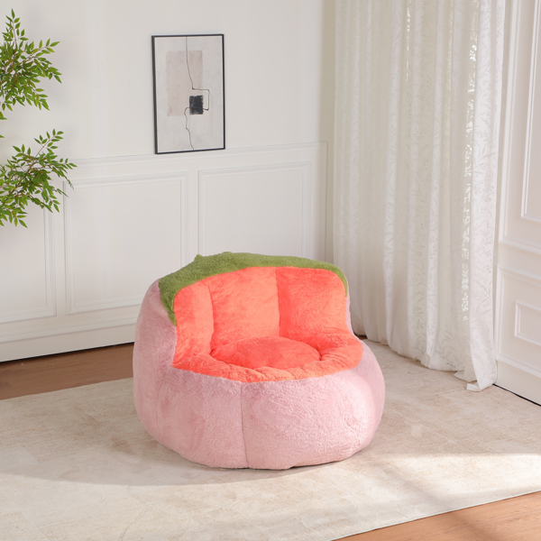 超大豆袋椅、填充海绵丝的多色人造毛皮沙发、客厅大沙发、无需组装、粉色+橙色+绿色-4