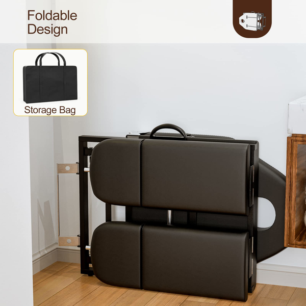 便携式纹身椅，配备可调节分体式腿架，适用于客户，移动水疗椅，可折叠，带收纳袋，长度可调73“-81”，黑色-4