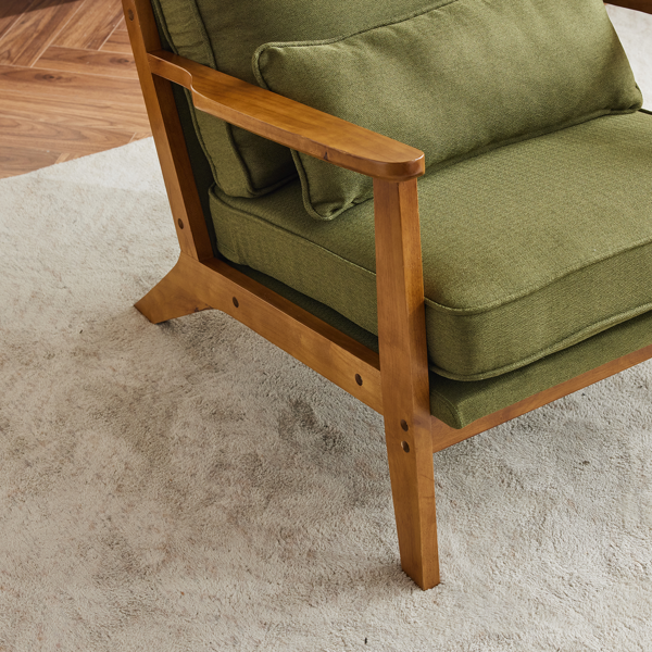 橡木扶手 单人休闲椅 橡木 软包 棉麻 墨绿色 室内休闲椅-23