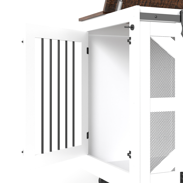 47.2英寸移动式狗笼，带翻盖式喂食门、双向开口和5个万向轮（其中2个带锁定功能），侧面配有挂钩——多功能宠物笼，也可作为双狗笼家具使用。-5