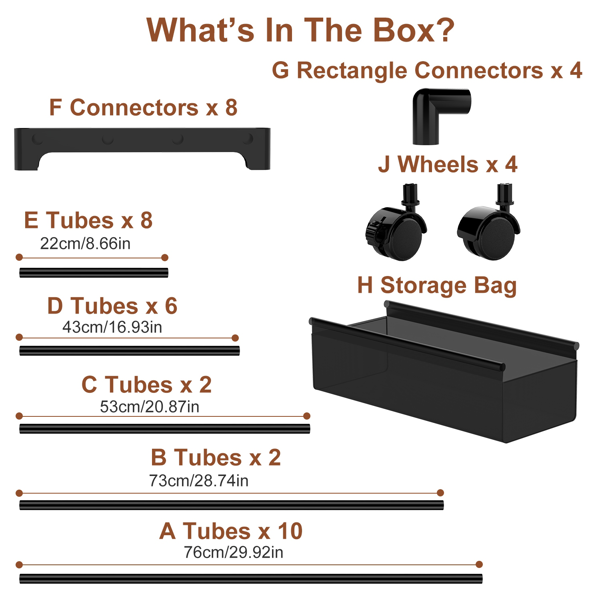 （自提可发加拿大，temu&tk下自提单）三层可移动衣架 卧室玄关双杆设计 坚固铁艺衣架配双层高度杆 可调节储物袋 带锁通用轮 轻松组装-9