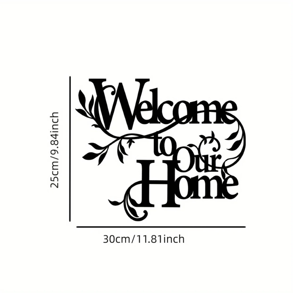 CIFbuy™ 铁艺 “Welcome to Our Home” 花艺装饰画，温馨风墙面挂饰，入户玄关软装（在 TikTok、temu 下可自提）-2