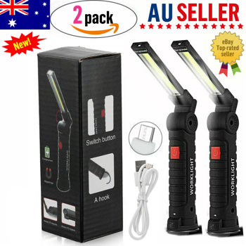 2套户外USB可充COB/LED工作灯检修灯灯带磁性可折叠携带方便工作灯手电筒