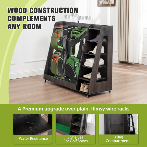 木质高尔夫球包存储架，灰色-4