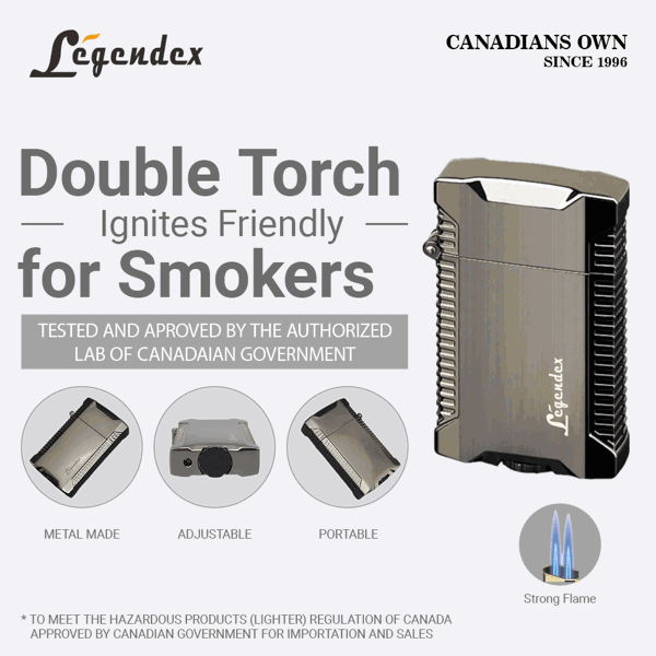 LEGENDEX®野餐者* 枪黑双直冲打火机用于雪茄香烟厨房户外可重复充气可调节火焰高度便携式-2