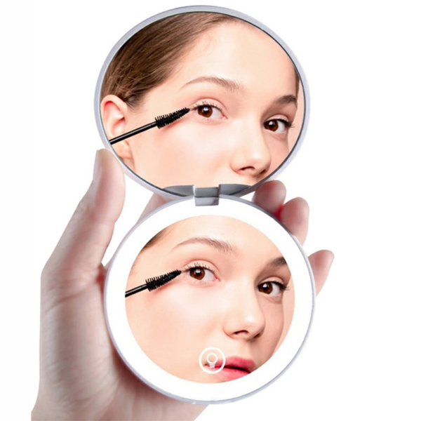 化妆镜 MR-L2302-C 便携折叠 带2X放大镜 可无极调光 电池容量400 白色-1