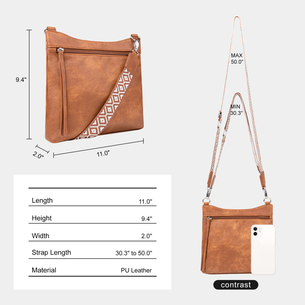 女士斜挎包，配两条可调节肩带，多口袋设计，小巧斜挎手包-棕色-2