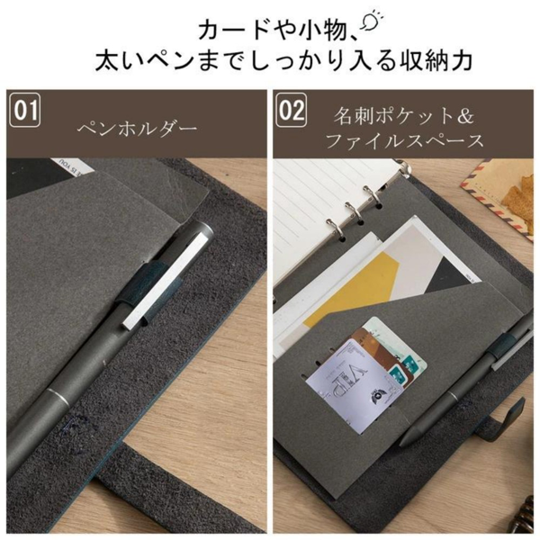 二层牛皮活页本可拆卸A5记事本 藏蓝色-4