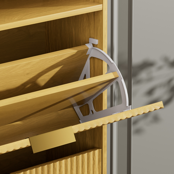 玄关鞋柜收纳柜，隐藏式鞋柜，带2个翻盖抽屉，高大独立式鞋架，适用于门厅、走廊。天然色，长31.6英寸 x 宽9.6英寸 x 高40英寸。-2