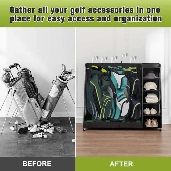 木质高尔夫球包存储架，黑色-6