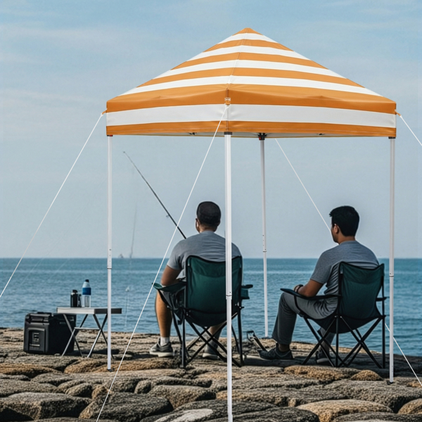 5X5FT 橙白条纹 4围(2围2门)  折叠棚 顶布/围布橙白条纹涂银 210D牛津布 白色喷塑钢管 带2个网格收纳袋 配拎包-15